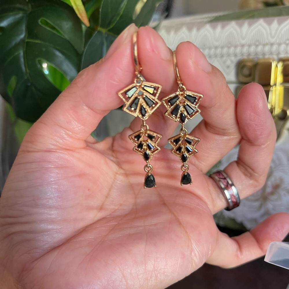 Elegant Gold and Black Dangle Earrings